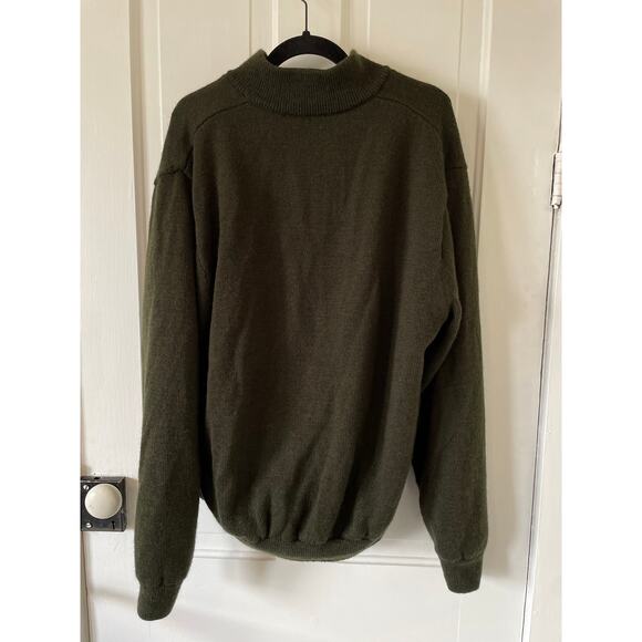 VTG Cabelas Wind Shear Wool Sweater Mens Large tall Green 1/4 Zip Elbow Patches - Picture 2 of 7